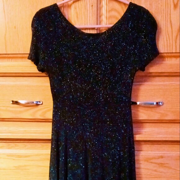 Stunning Nouveau Midnight Blue Sparkly Stretchy Vintage Party Cocktail Dress - Picture 8 of 15